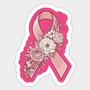 Elegant Pink Ribbon Awareness Design Floral Support for Walks Sticker